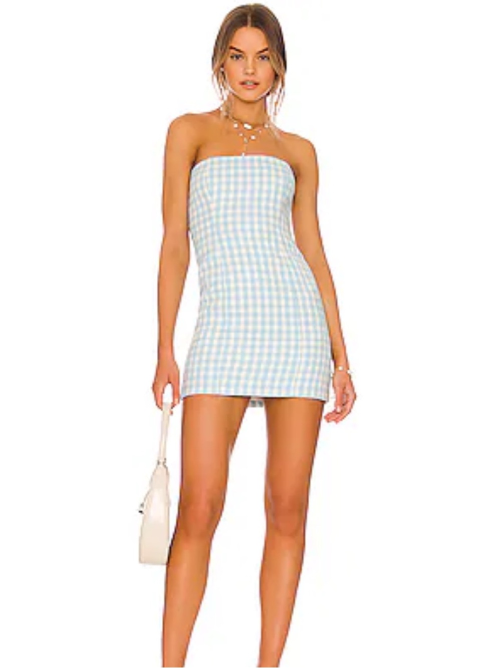 Assignment Chloe Blue White Gingham Strapless Mini Dress
